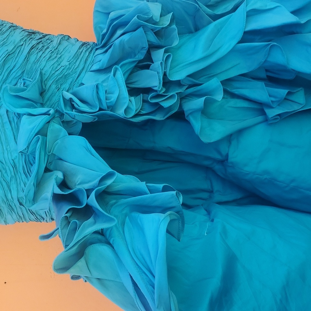 Alyce Designs AQUA Strapless Drop Waist Flamingo Style Gown Ruche High & Low 4 - Picture 14 of 17